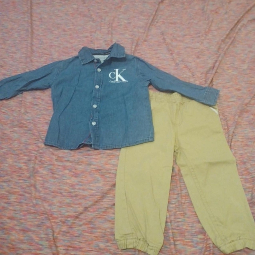 Calvin Klein Blue Denim Top And Khaki Set